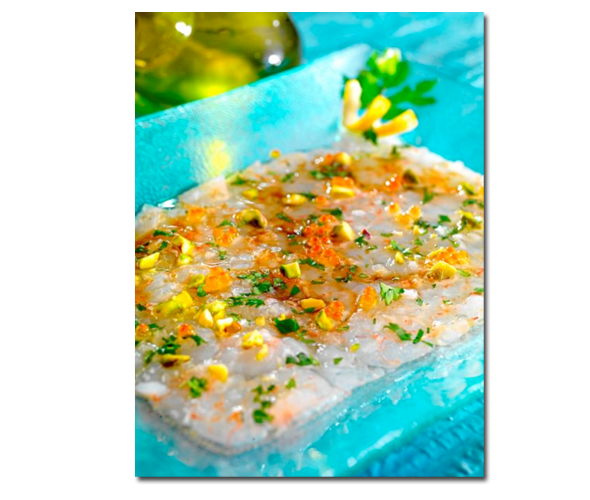 Carpaccio de gambas con aceite de oliva virgen extra